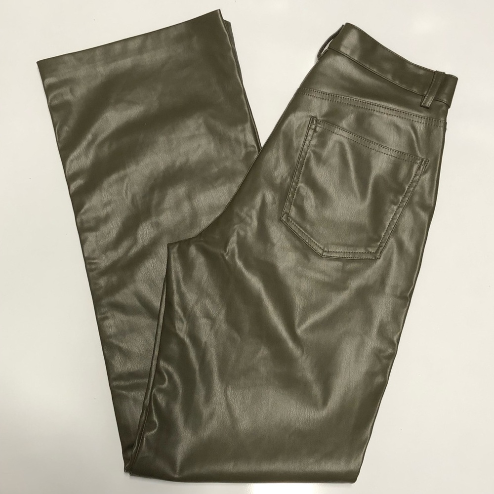 Zara Faux Leather Straight-Leg Pants - Olive Green size S